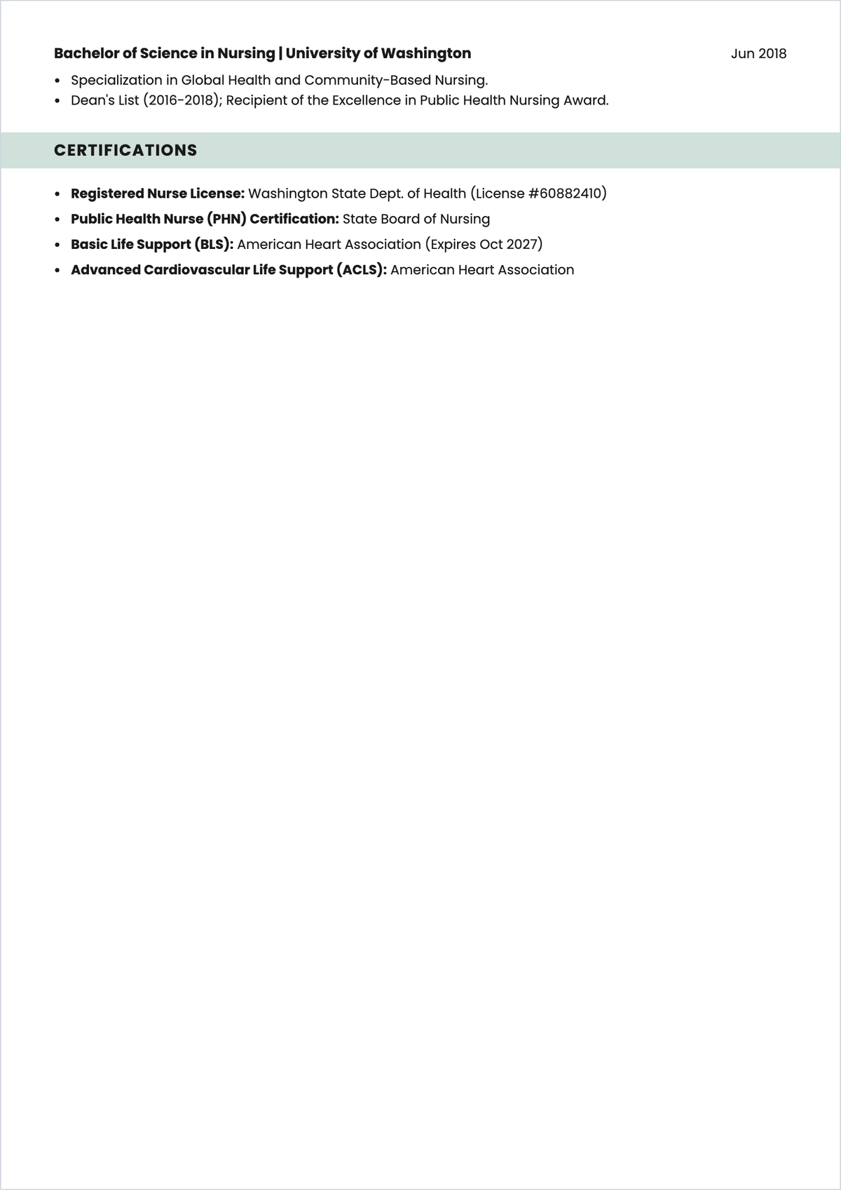 Free Public Health Nurse ATS Resume Template, AI Resume Builder