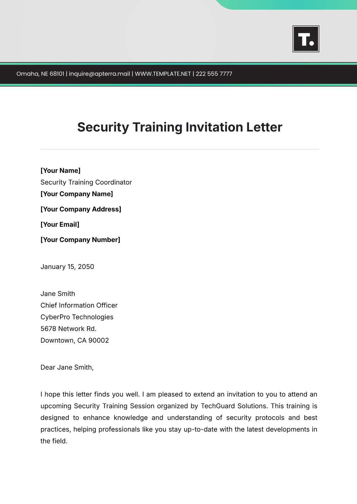 Security Training Invitation Letter Template - Edit Online & Download