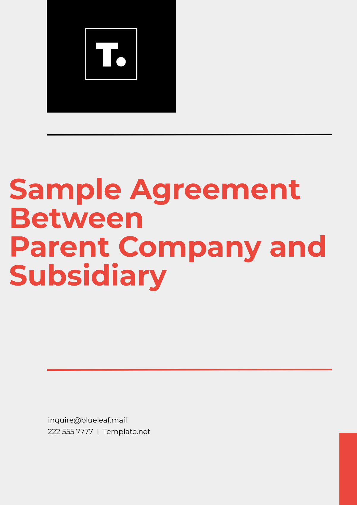 Free Sample Agreement Between Parent Company and Subsidiary Template