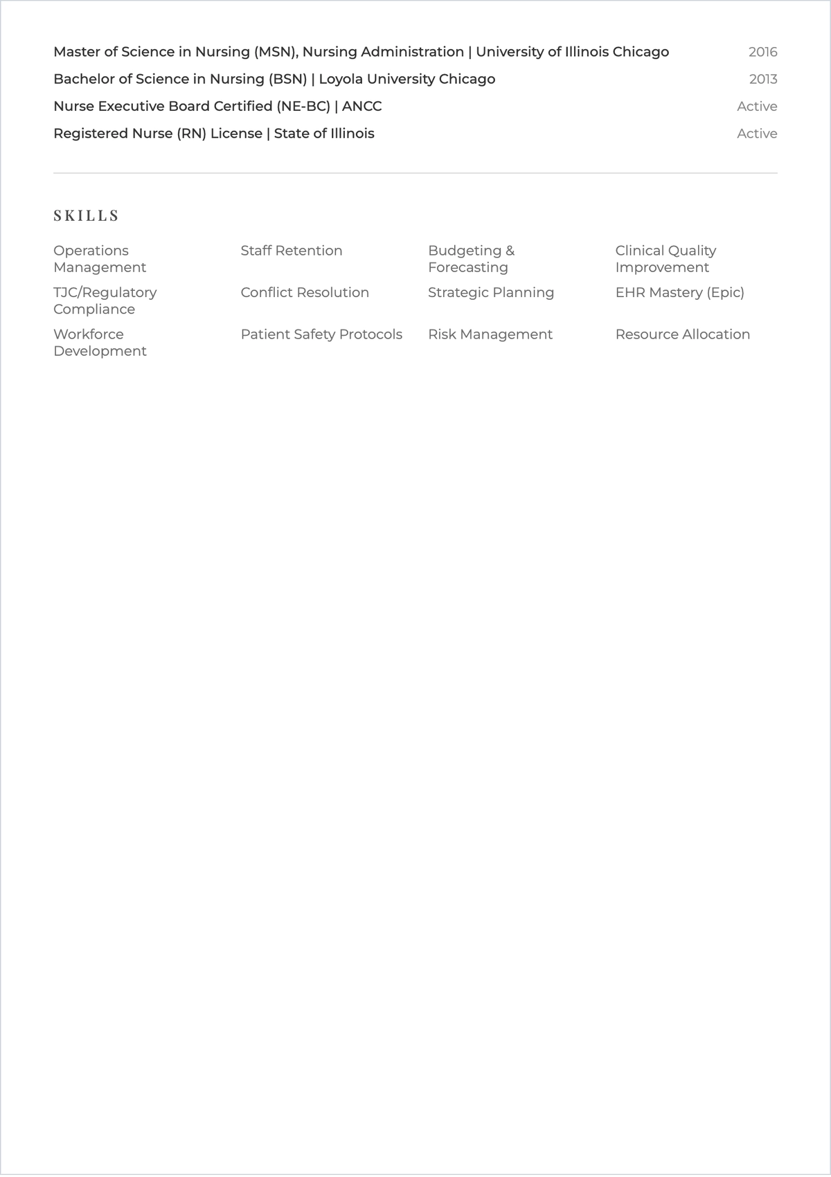 Free Nurse Manager ATS Resume Template, AI Resume Builder