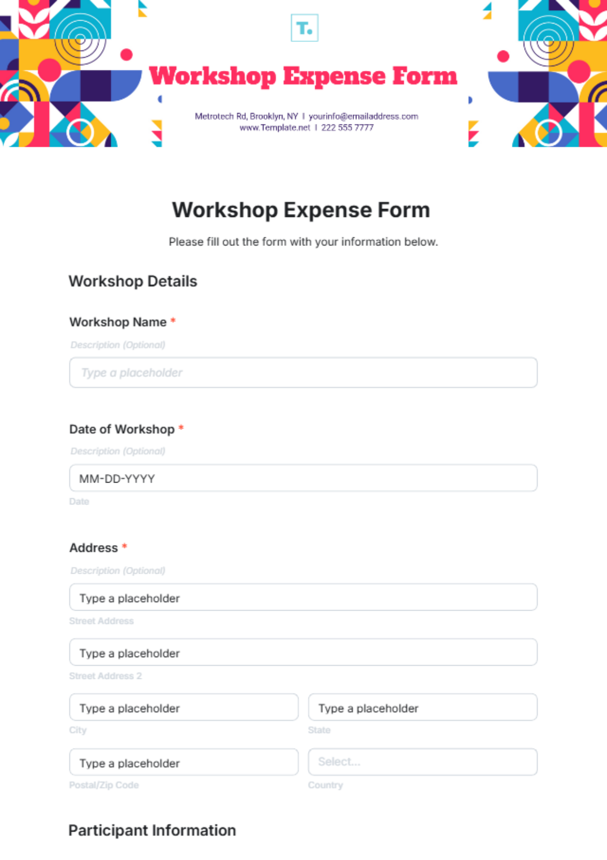 Free Workshop Expense Form Template