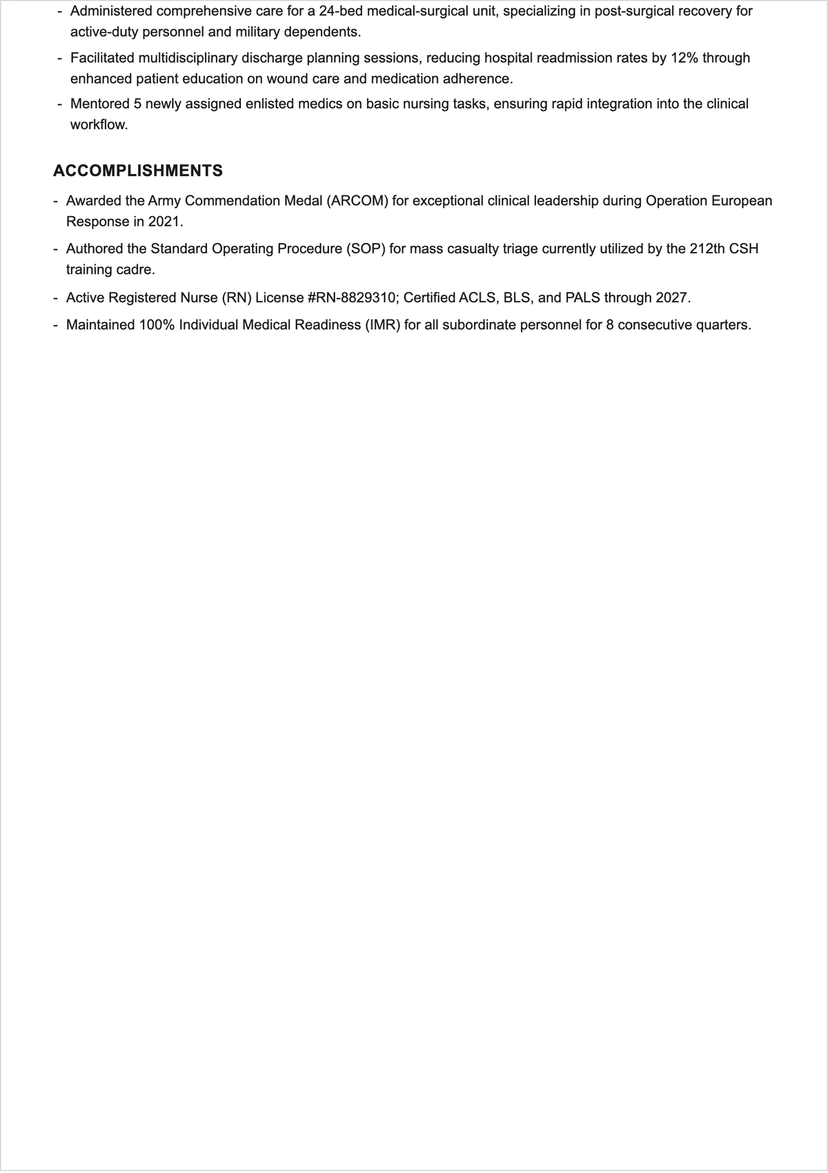 Free Military Nurse ATS Resume Template, AI Resume Builder
