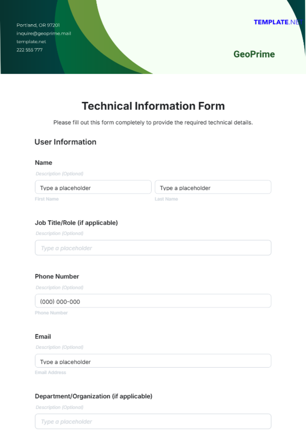 Free Technical Information Form Template