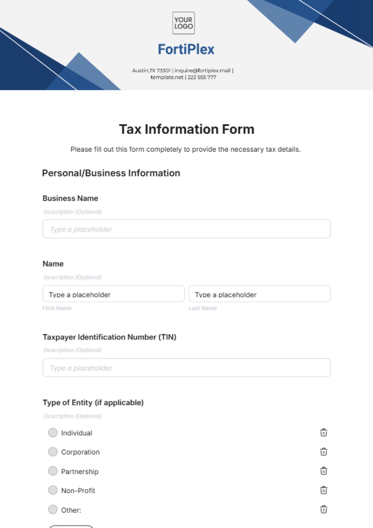 Free Tax Information Form Template