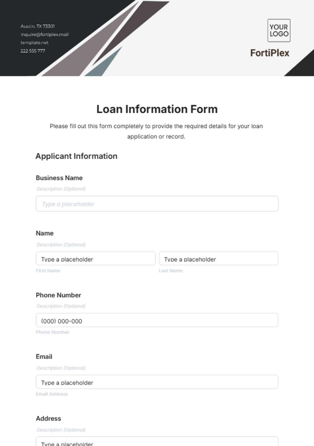 Free Loan Information Form Template