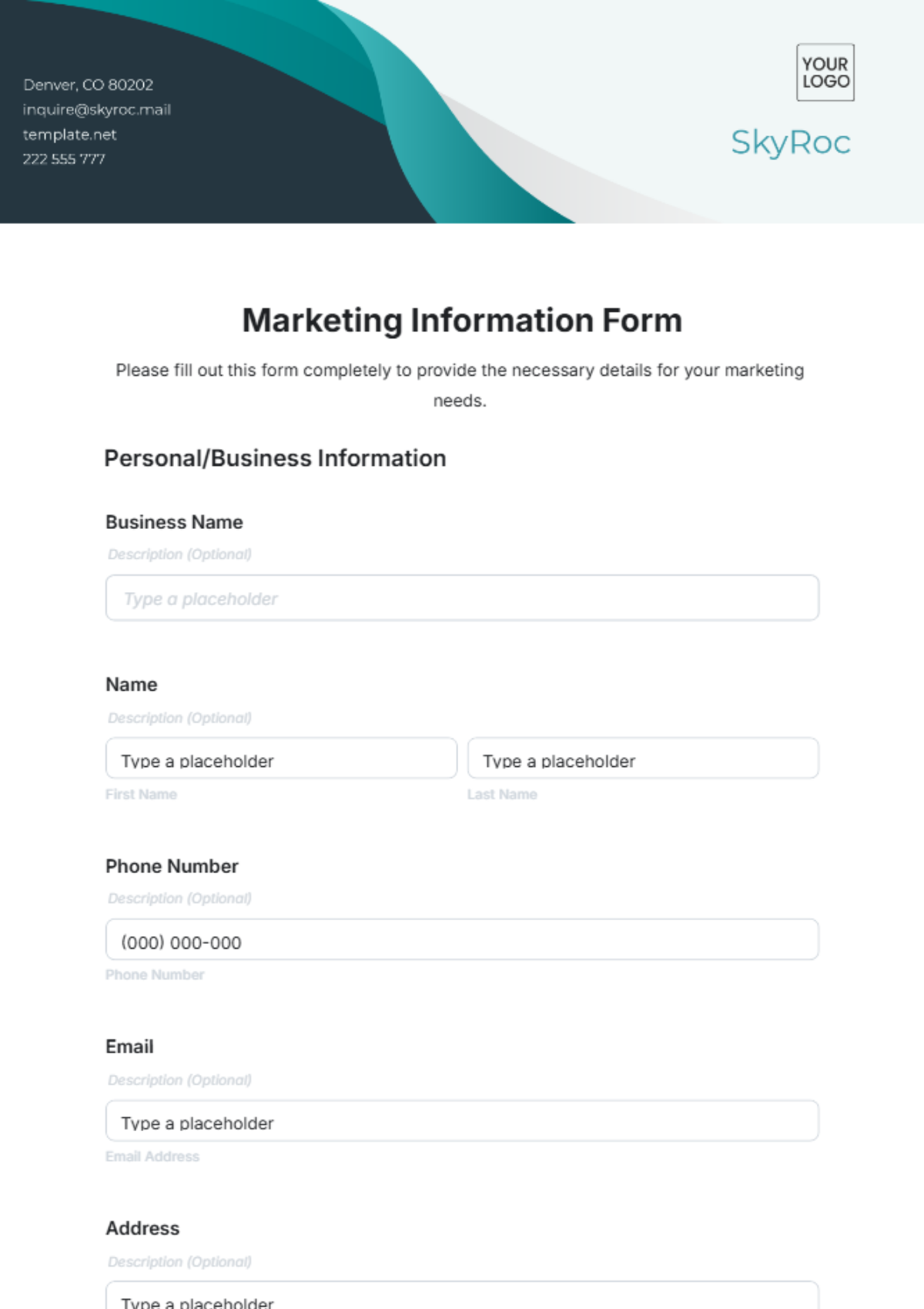 Free Marketing Information Form Template