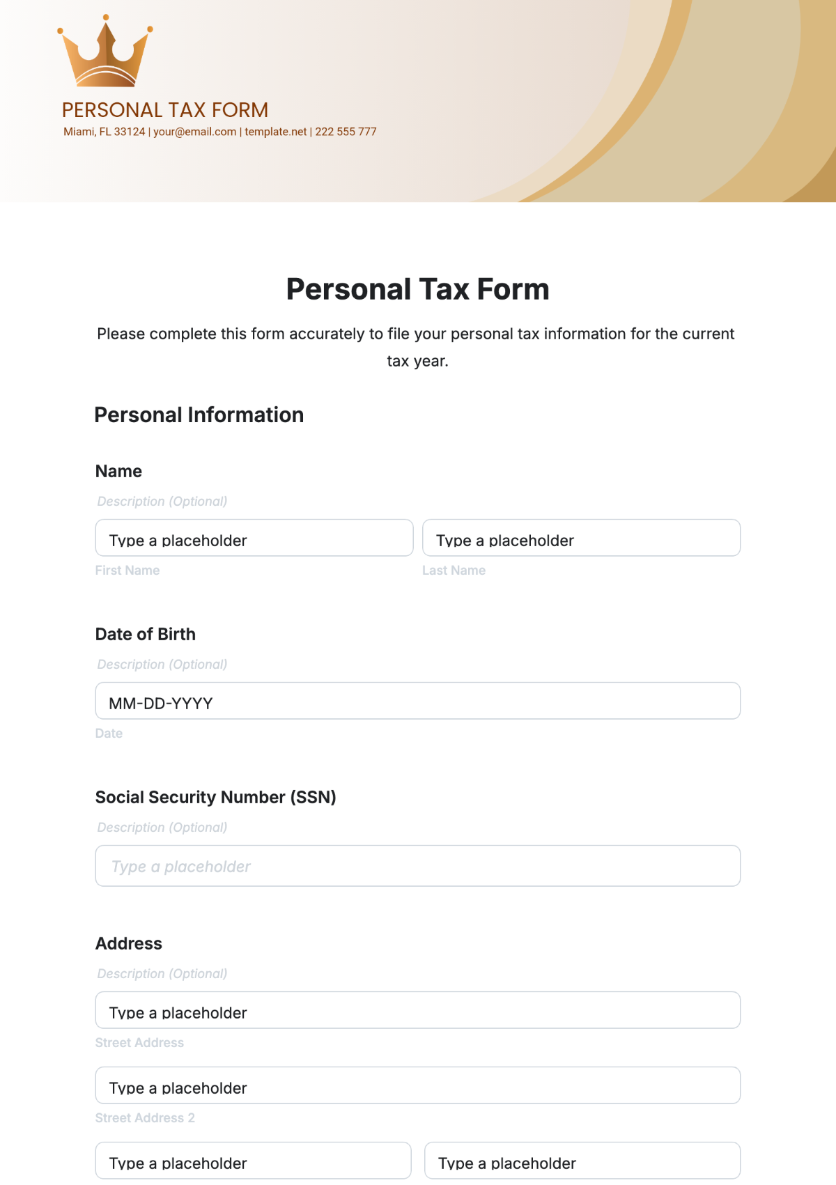 Free Personal Tax Form Template