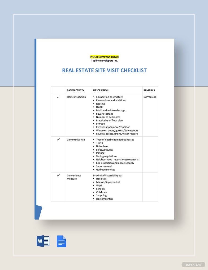 Real Estate Site Visit Checklist Template