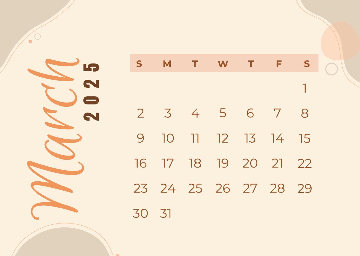 Free Aesthetic March 2025 Calendar Template