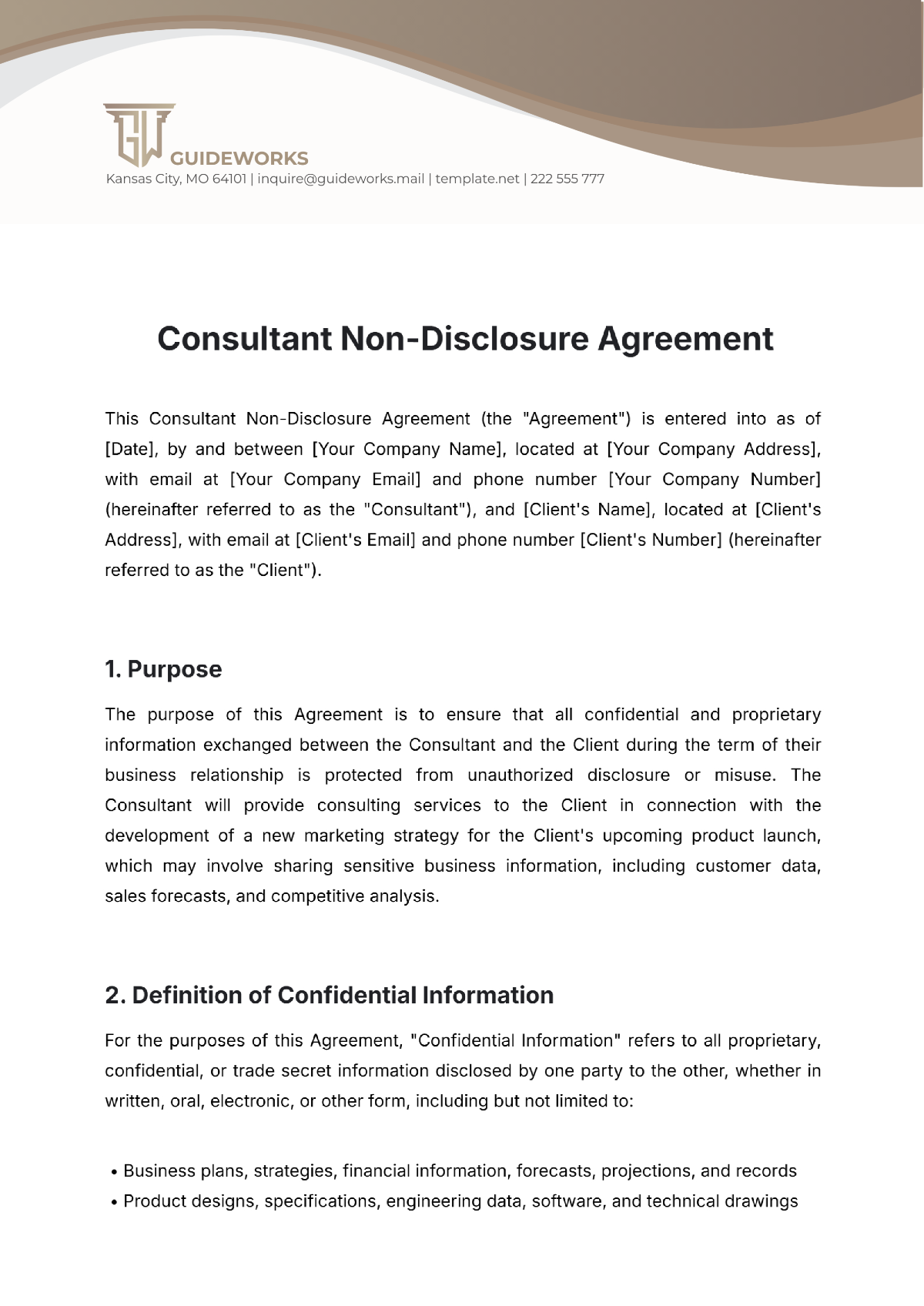 Free Consultant Non-Disclosure Agreement Template