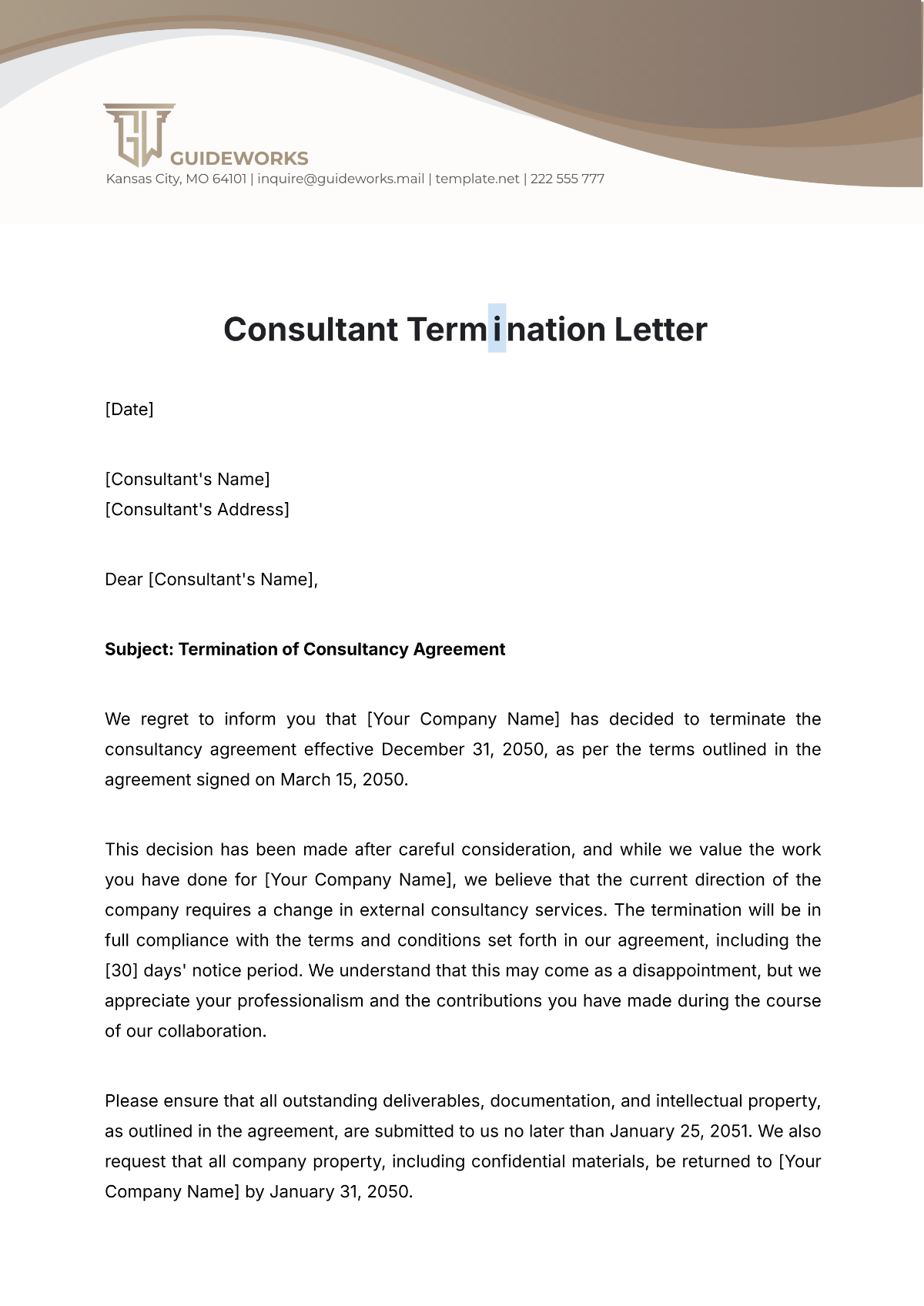 Consultant Termination Letter Template - Edit Online & Download