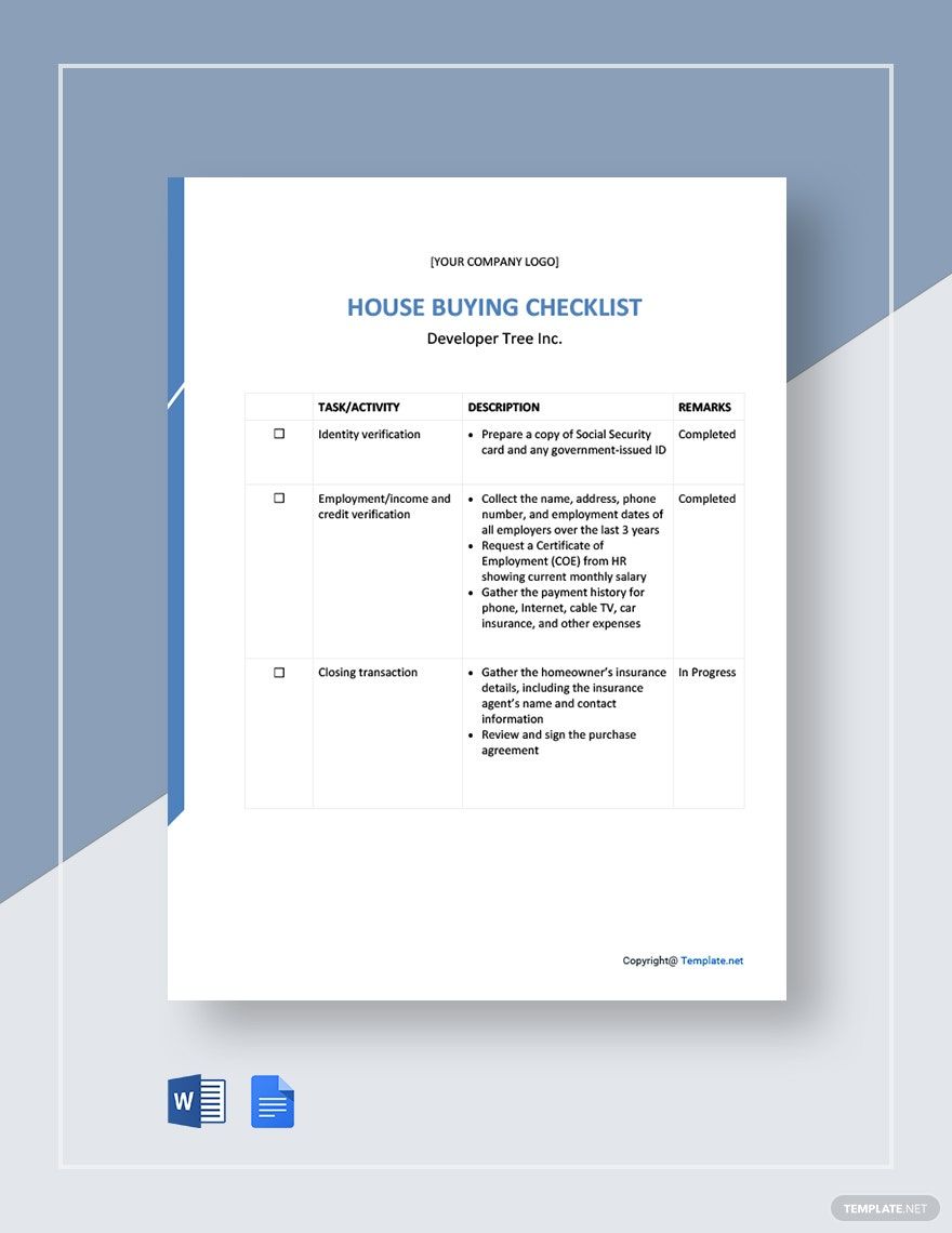 House Buying Checklist Template