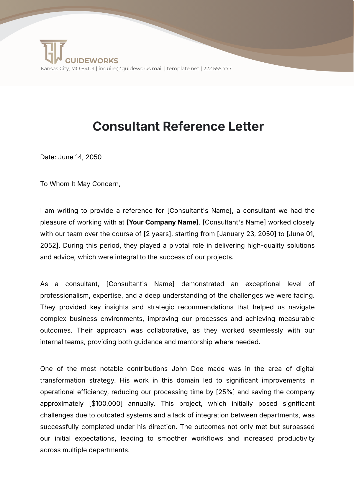 Consultant Reference Letter Template - Edit Online & Download