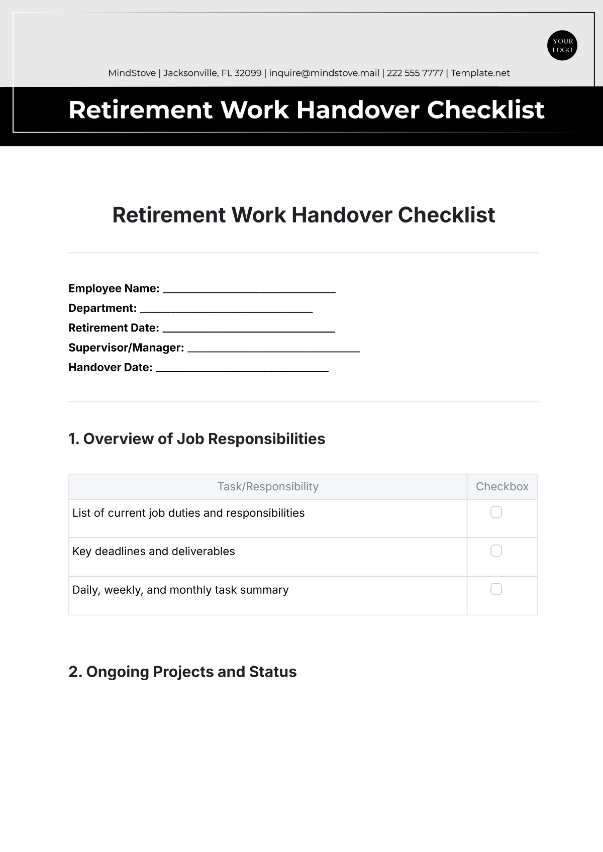 Free Retirement Work Handover Checklist Template