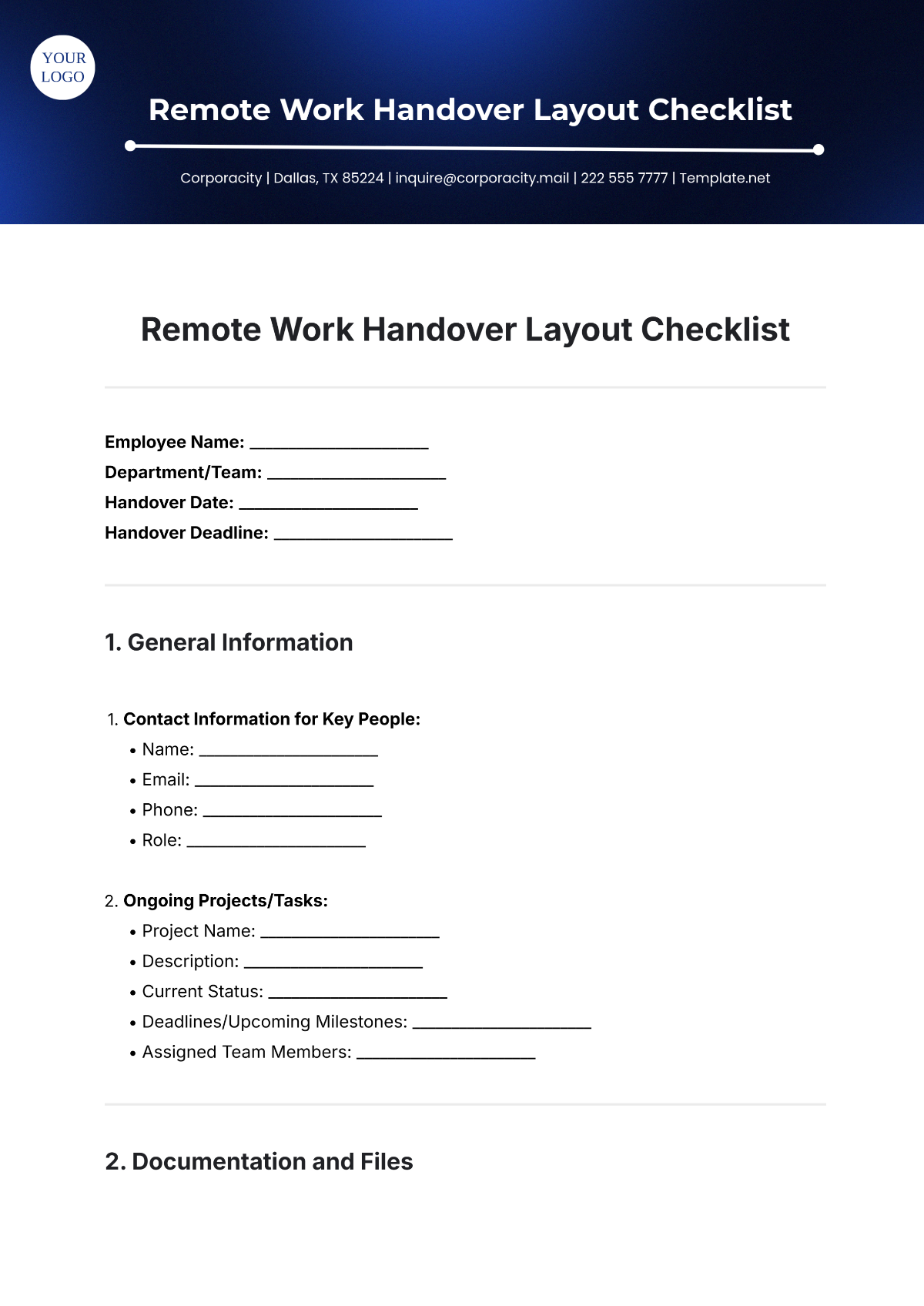 Free Remote Work Handover Layout Checklist Template