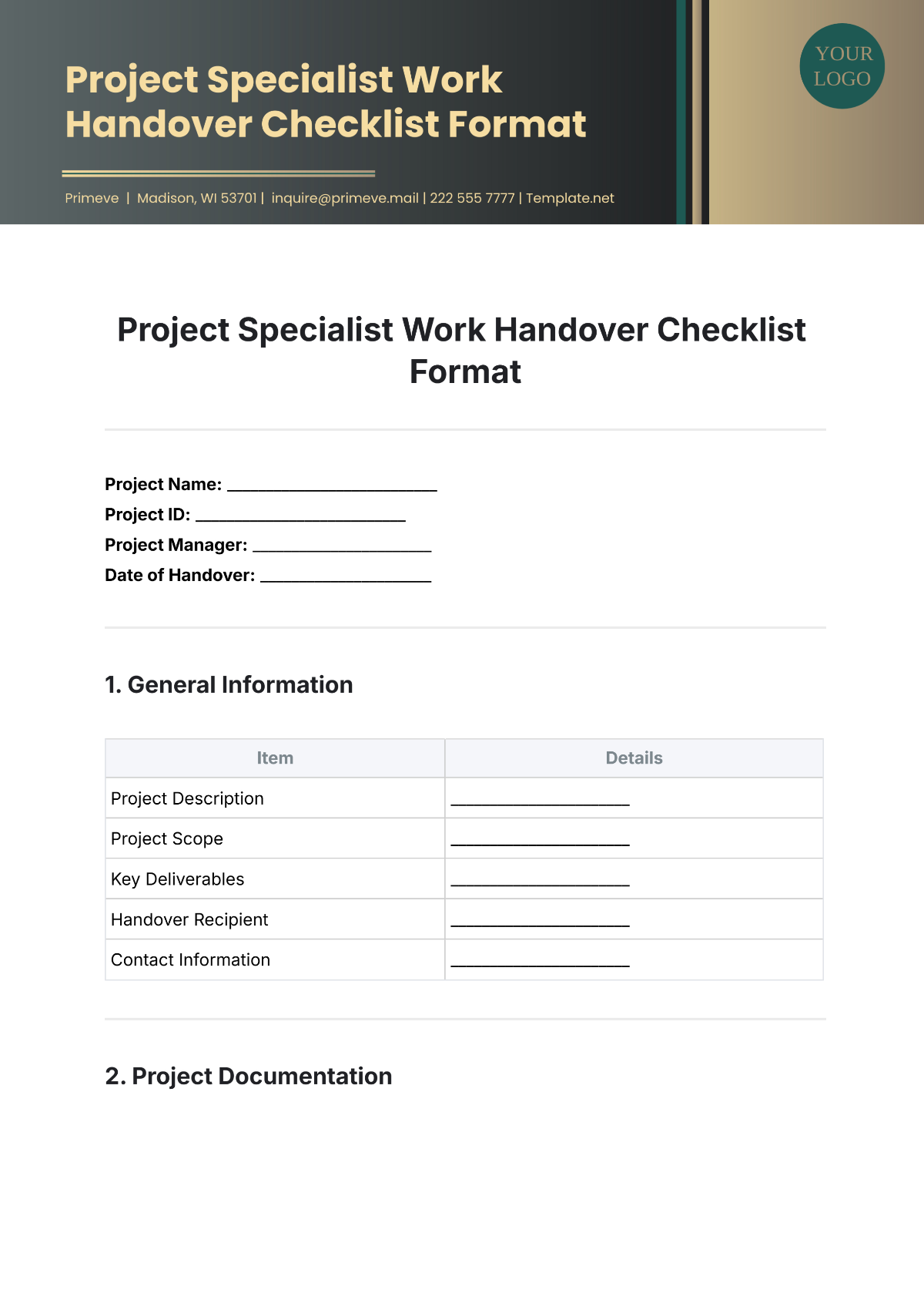 Free Project Specialist Work Handover Checklist Format Template