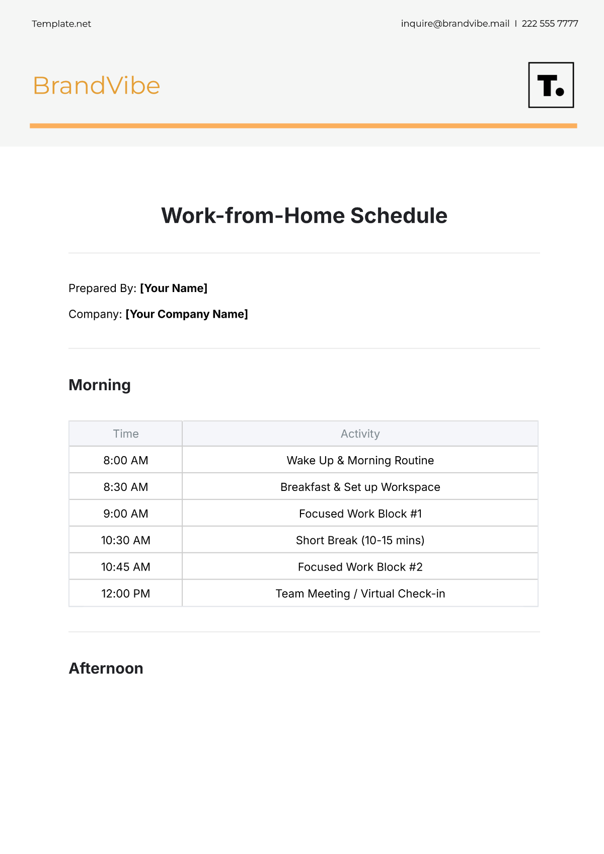 Free Work-from-Home Schedule Template