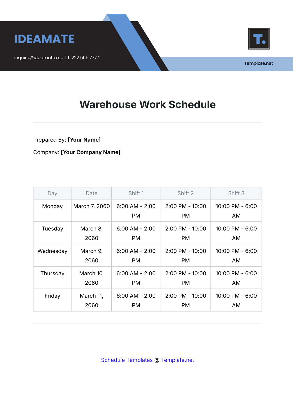 Free Warehouse Work Schedule Template