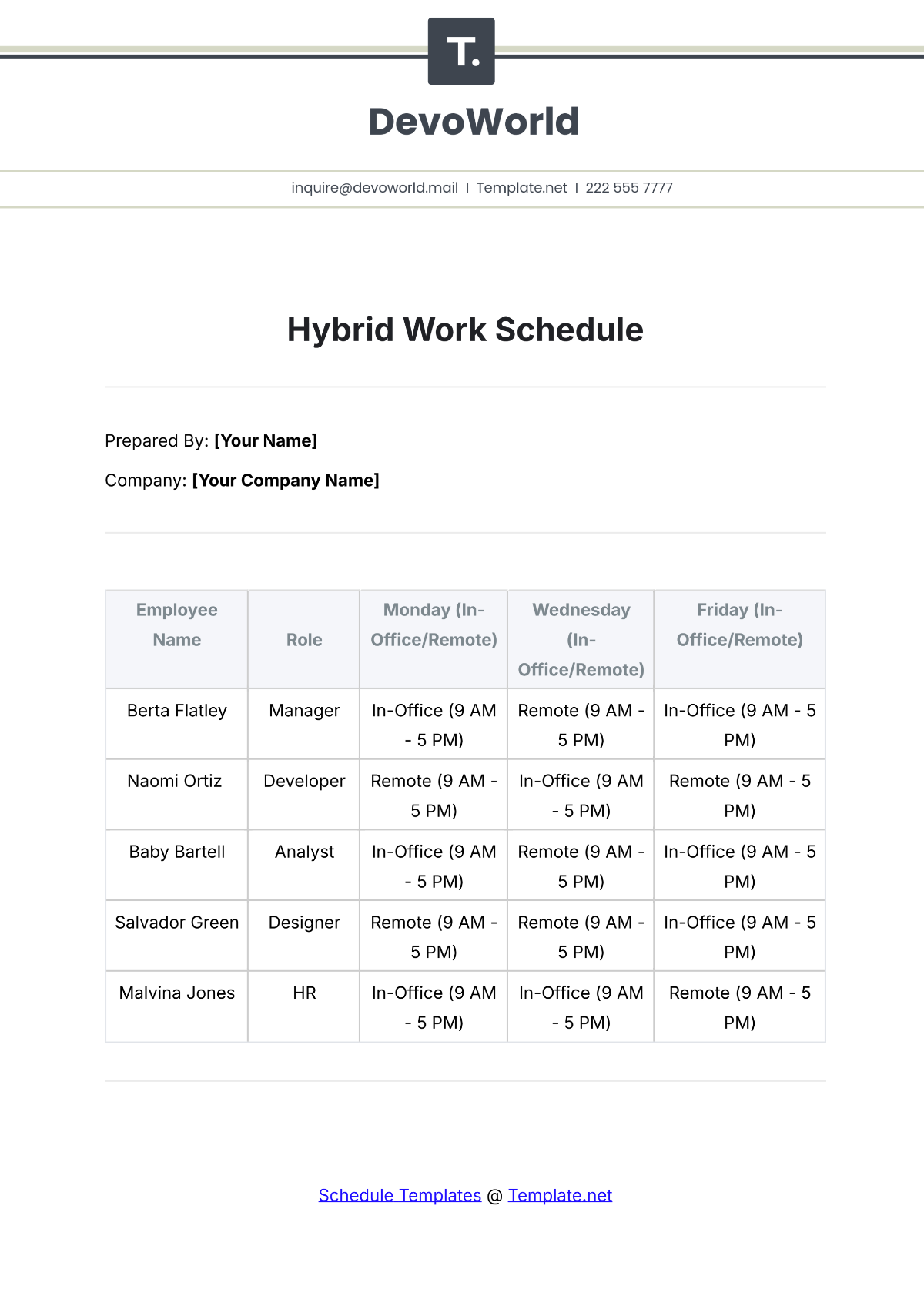 Free Hybrid Work Schedule Template