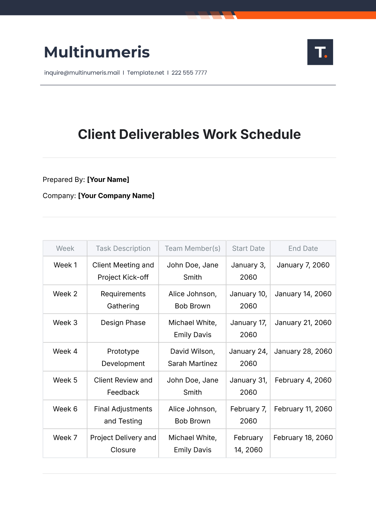 Free Client Deliverables Work Schedule Template