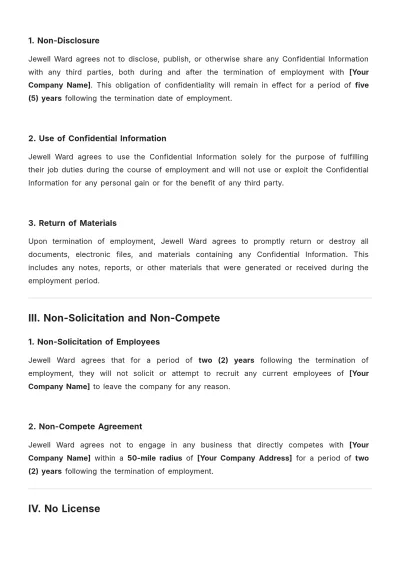Free Non-Disclosure Agreement for Employees Leaving Job Template to Edit Online