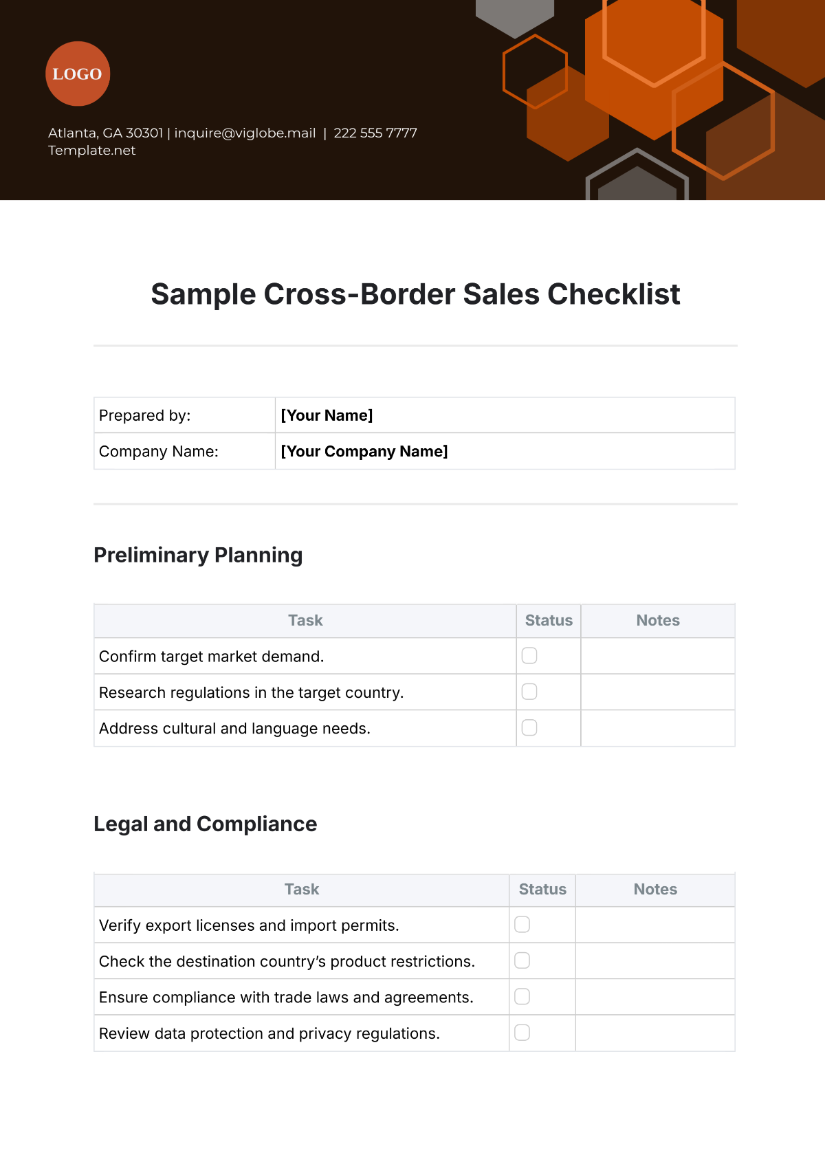 Sample Cross-Border Sales Checklist Template - Edit Online & Download