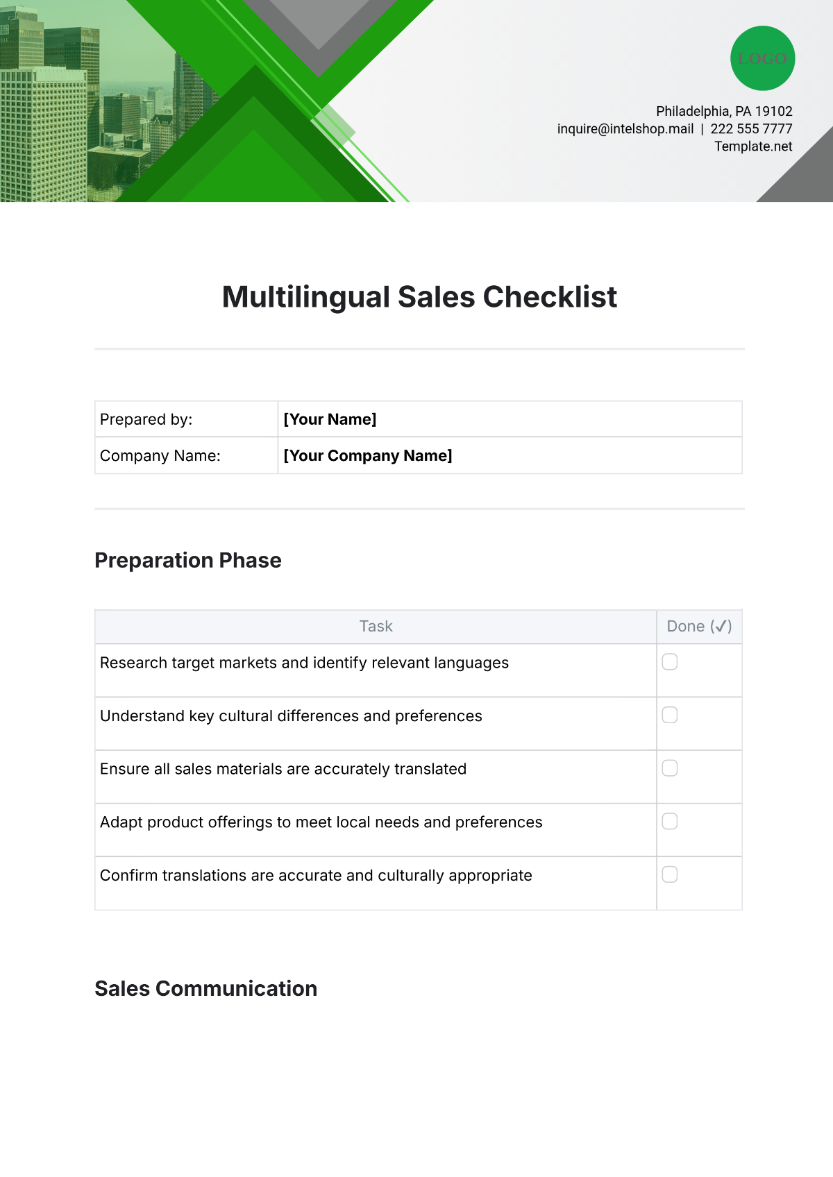 Multilingual Sales Checklist Template - Edit Online & Download