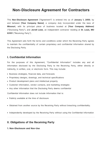 Free Non-Disclosure Agreement for Contractors Template to Edit Online