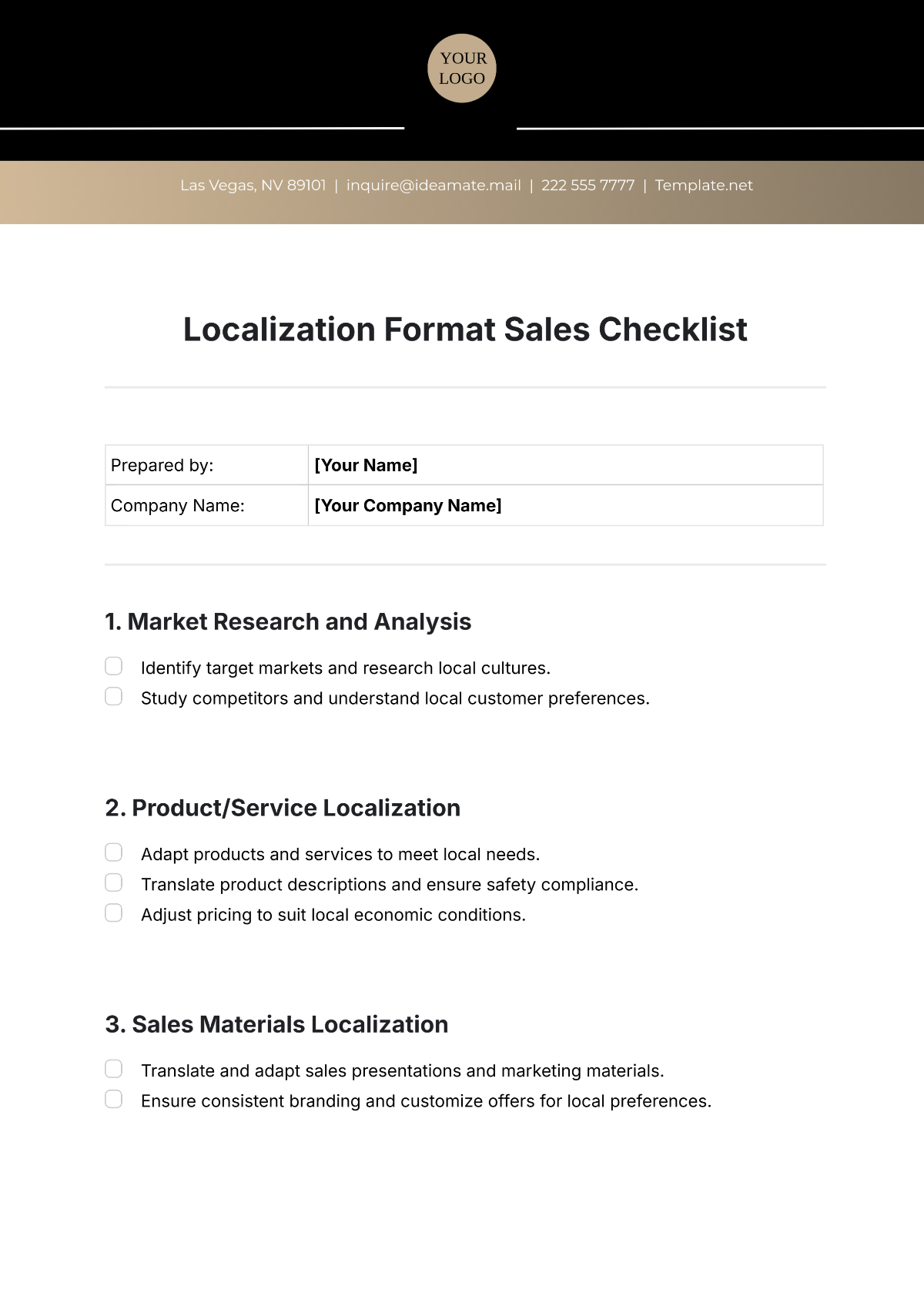 Localization Format Sales Checklist Template - Edit Online & Download