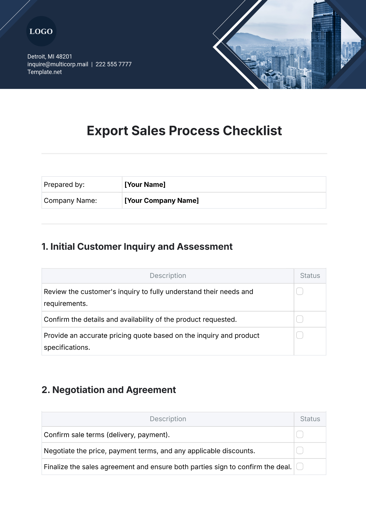 Export Sales Process Checklist Template - Edit Online & Download