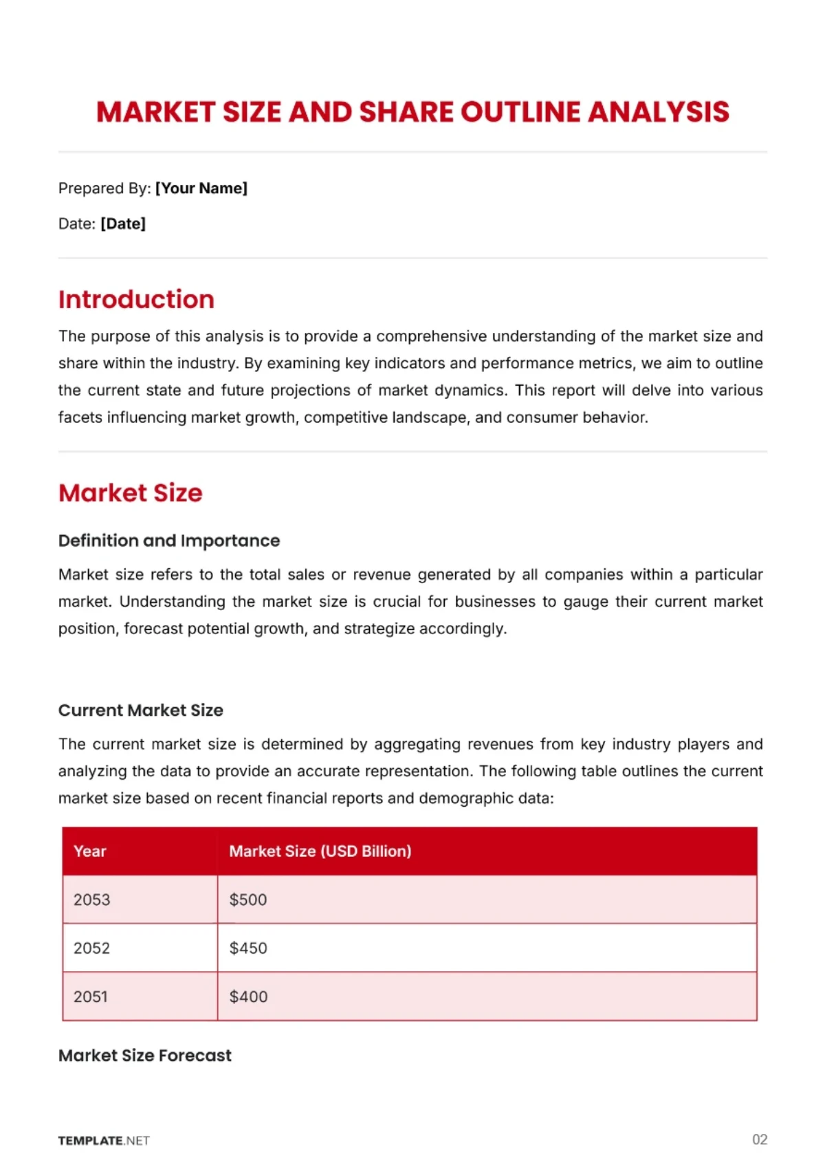 Free Market Size and Share Outline Analysis Template to Edit Online