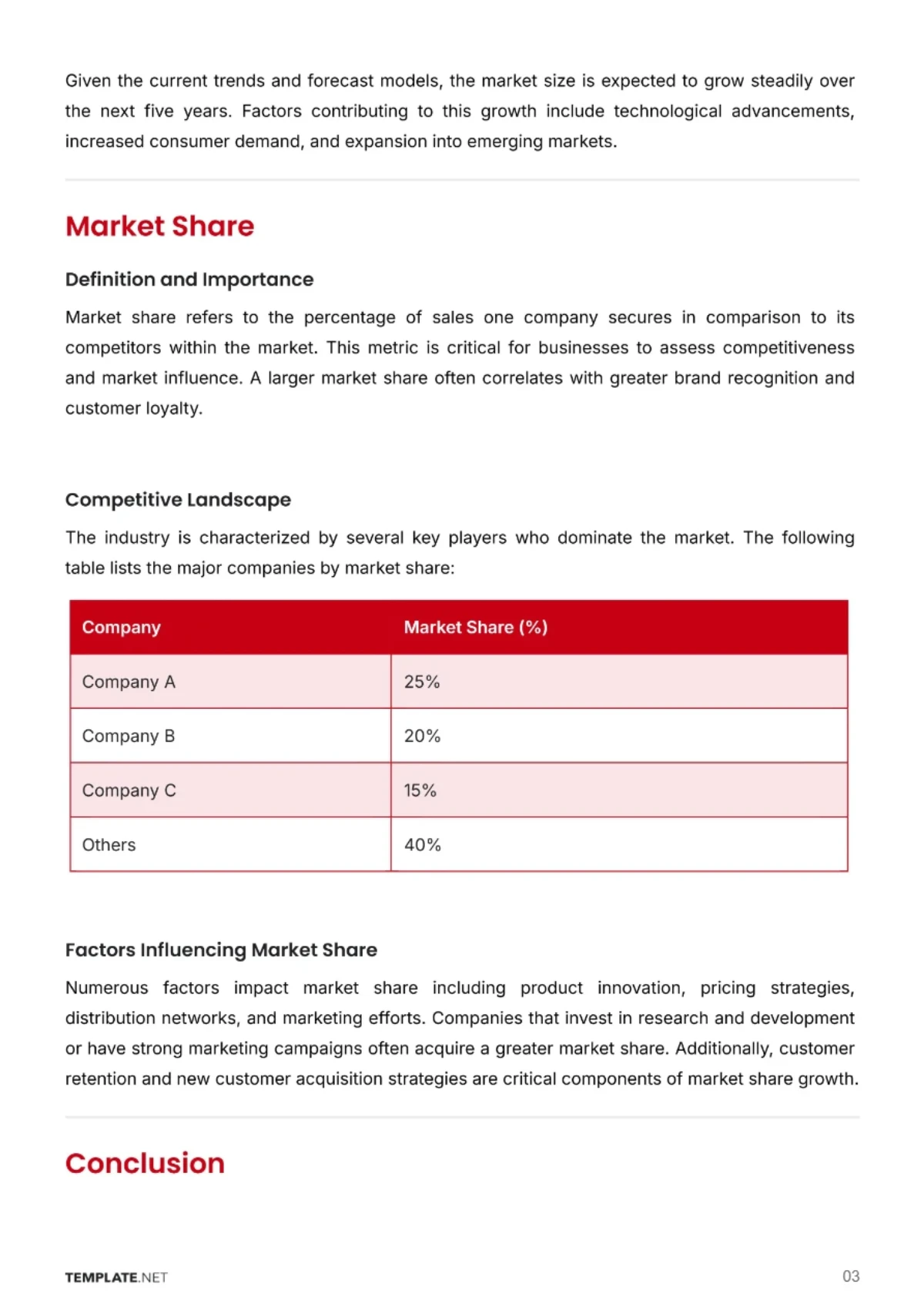 Free Market Size and Share Outline Analysis Template to Edit Online