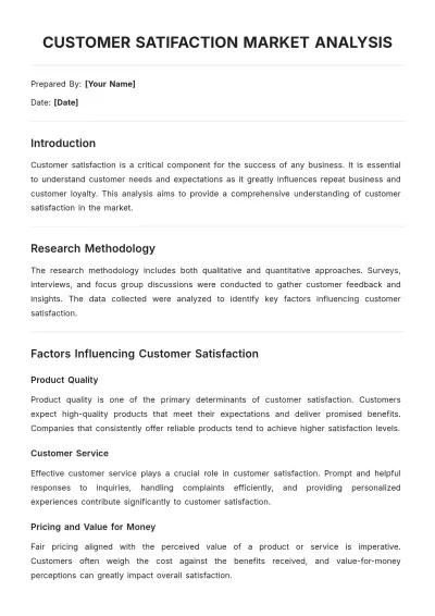 Free Customer Satisfaction Market Analysis Template to Edit Online