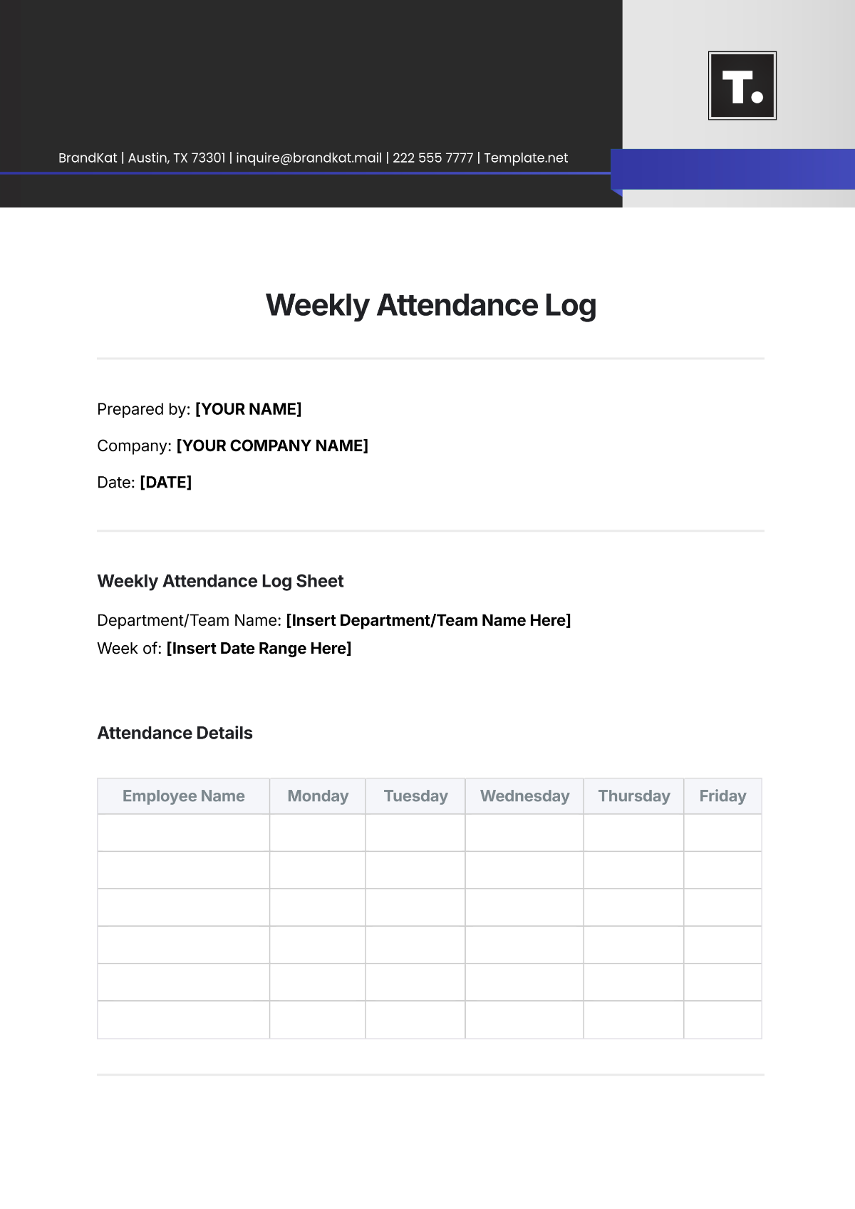 Free Weekly Attendance Log Template