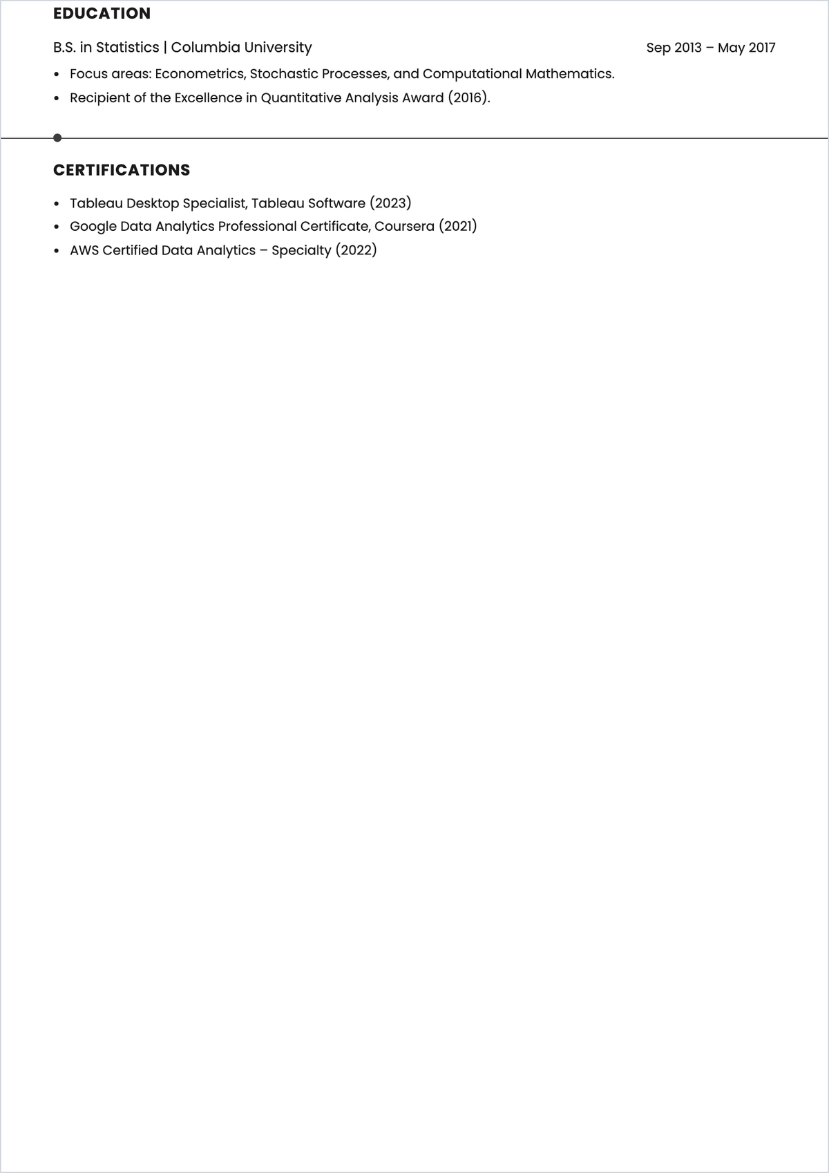 Free Experienced Data Analyst ATS Resume Template, AI Resume Builder