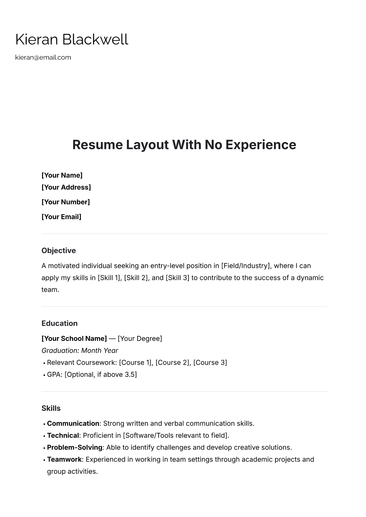 Free Resume Layout Template with No Experience