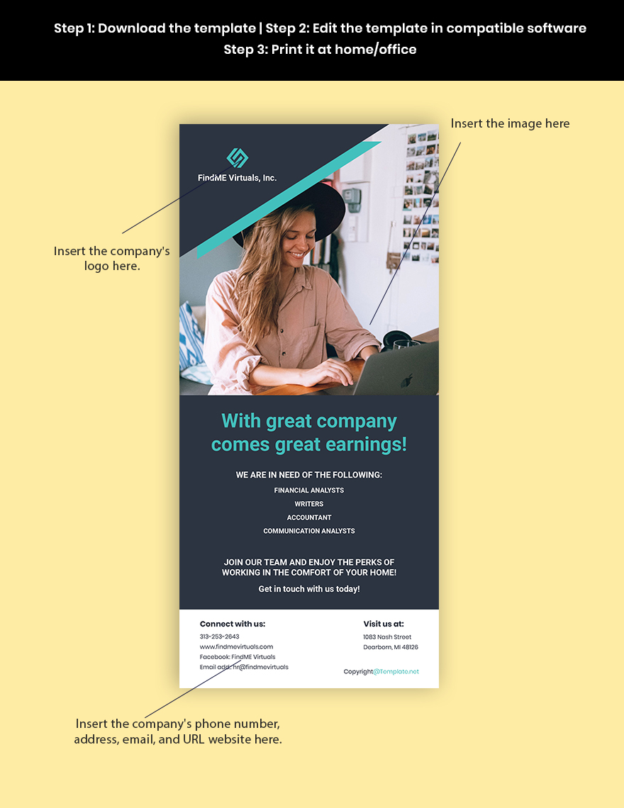 Elegant Work From Home Rack Card Template