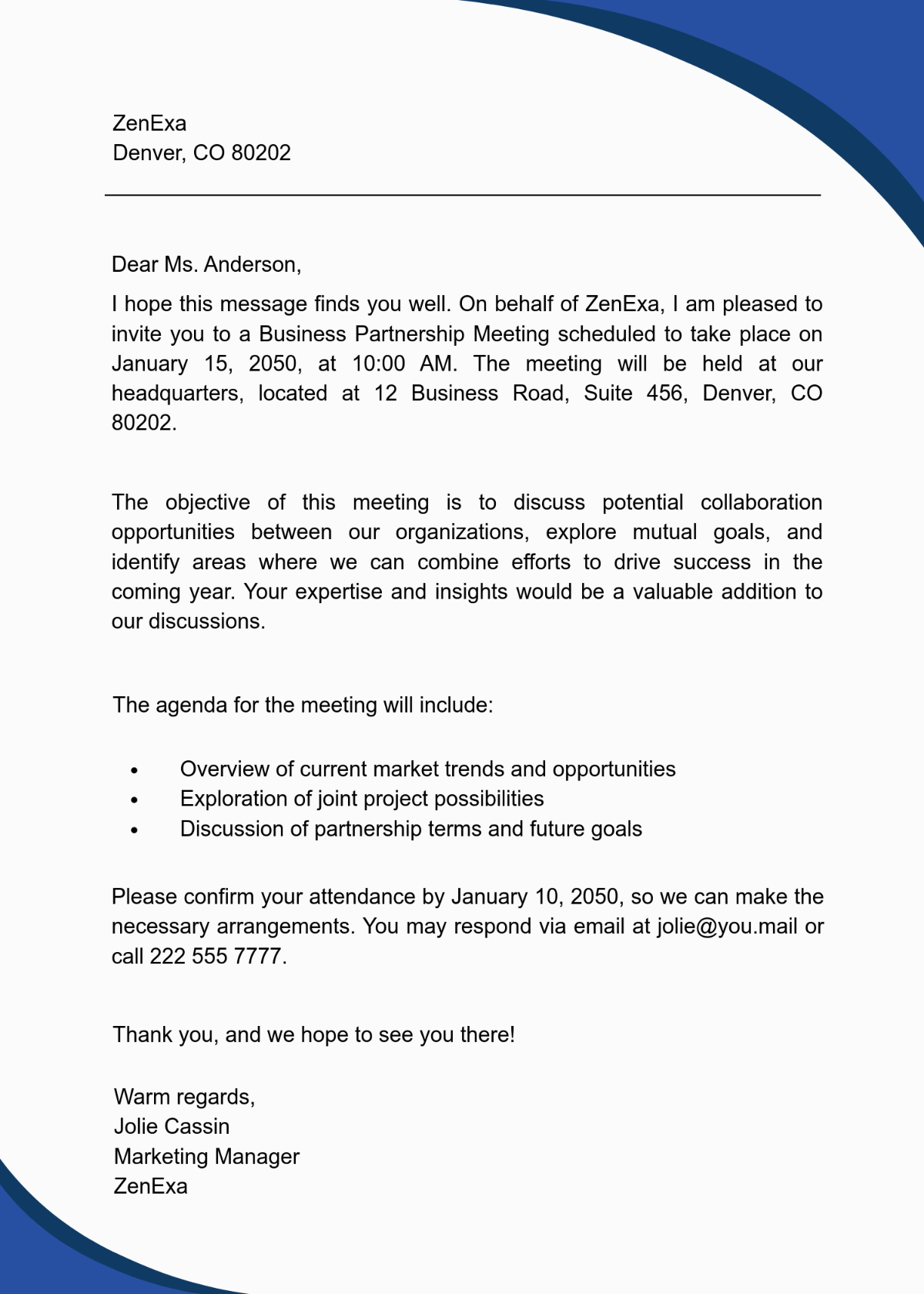 Free Business Invitation Letter Template