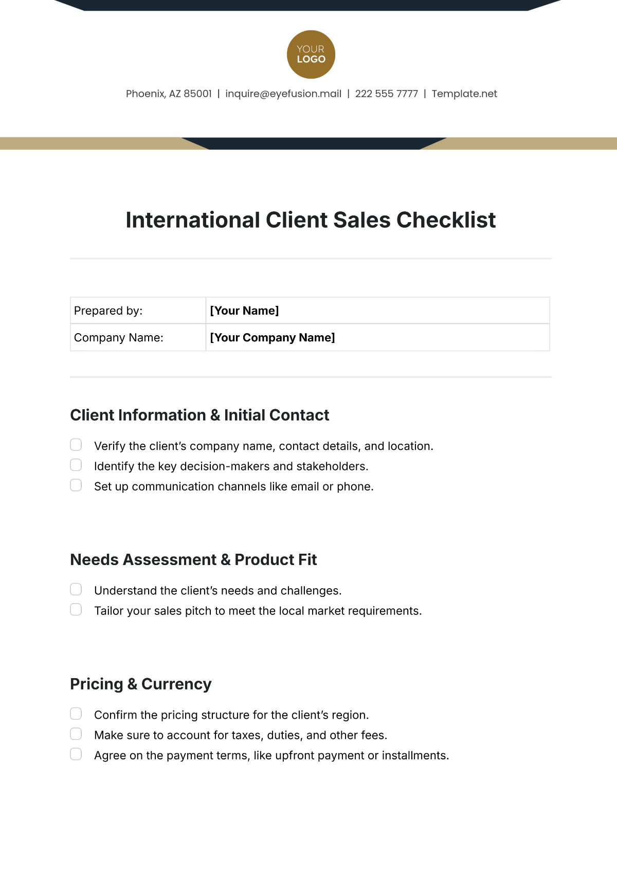 International Client Sales Checklist Template - Edit Online & Download