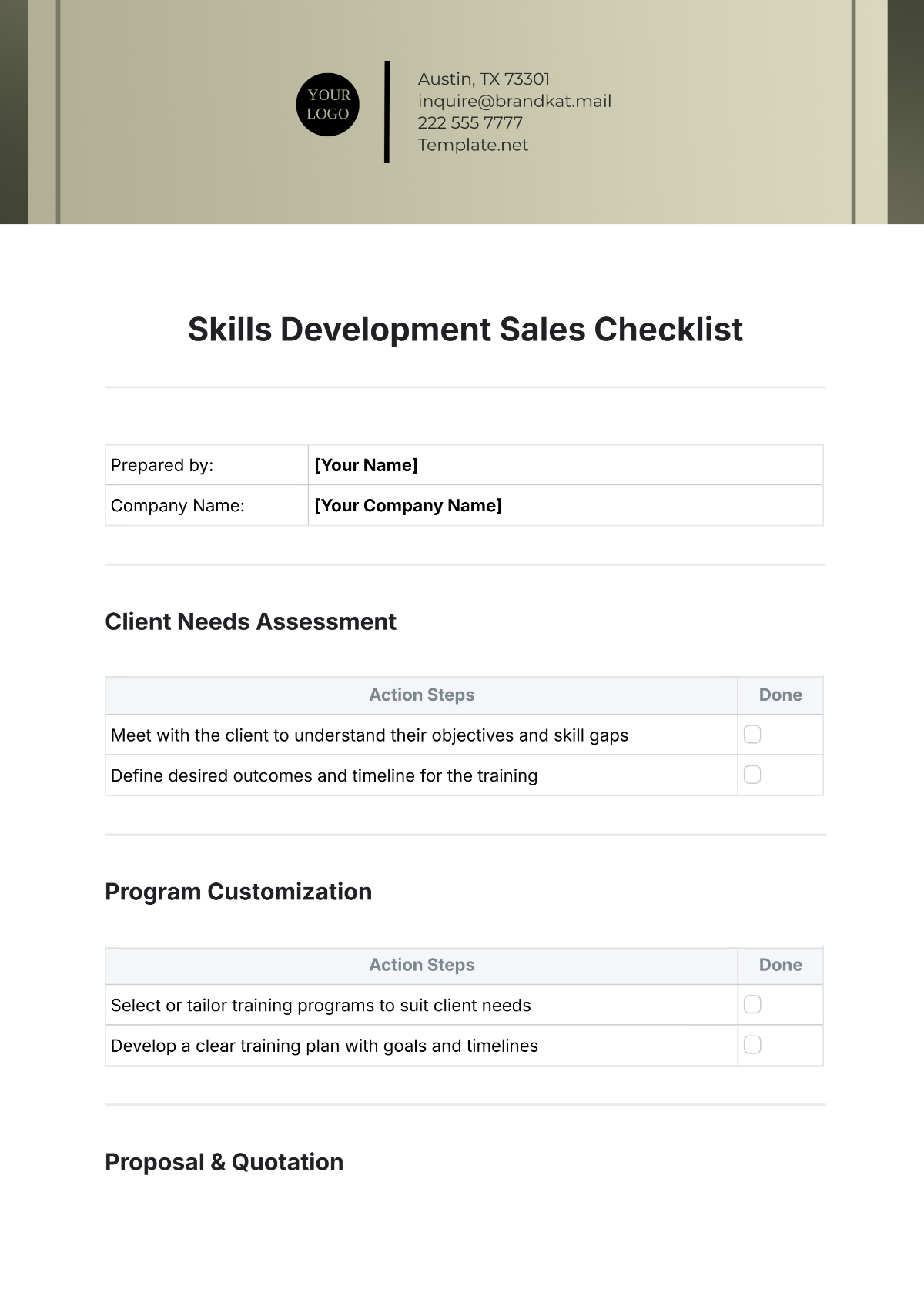 Skills Development Sales Checklist Template - Edit Online & Download