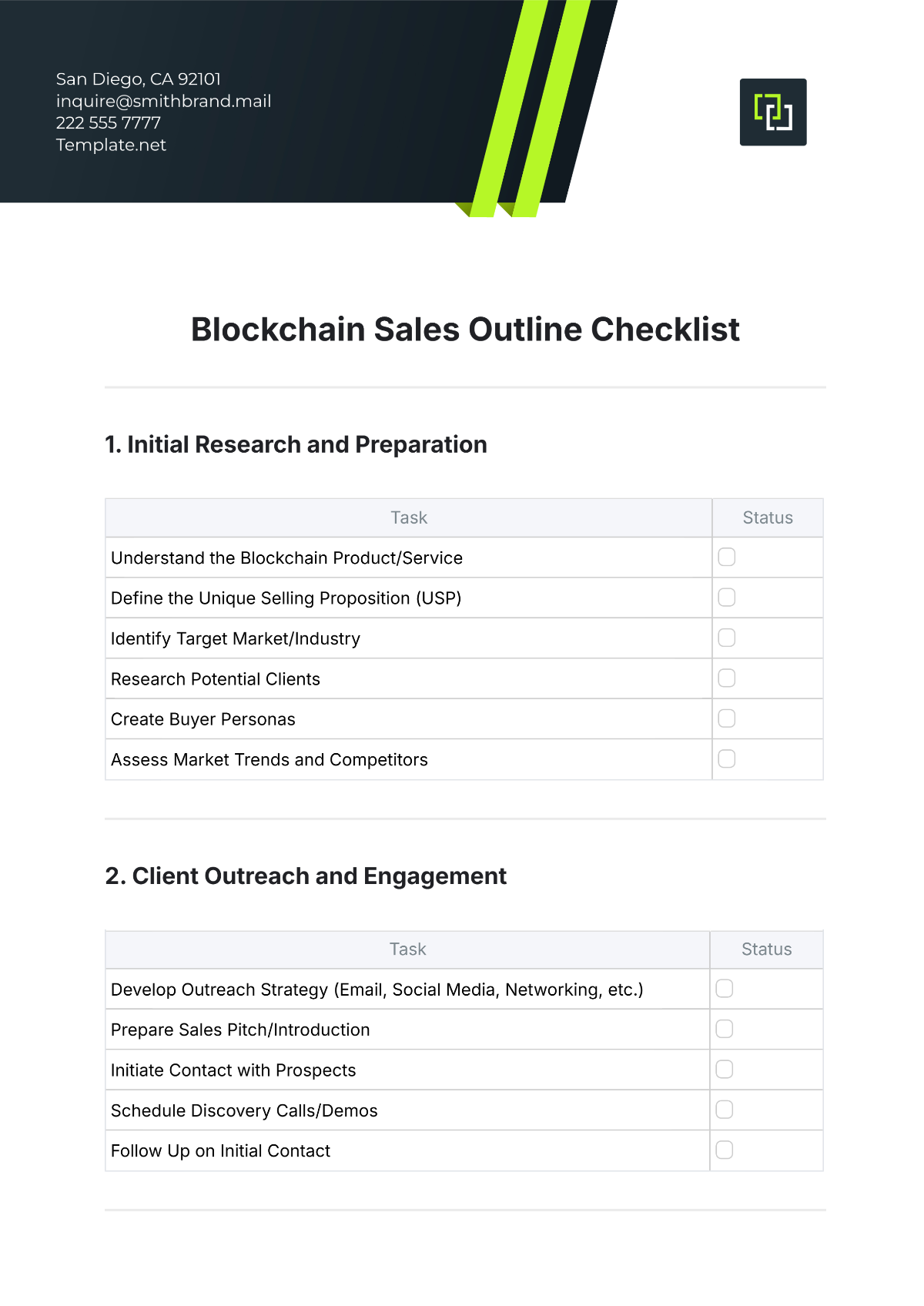 Blockchain Sales Outline Checklist Template - Edit Online & Download