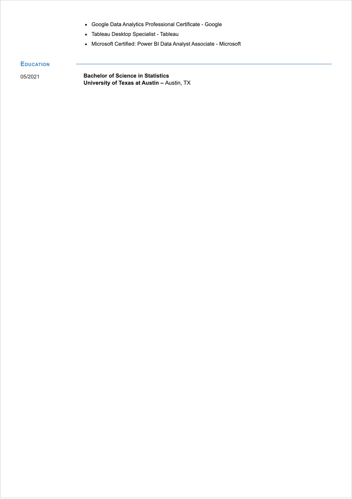 Free Sample Remote Data Analyst ATS Resume Template, AI Resume Builder