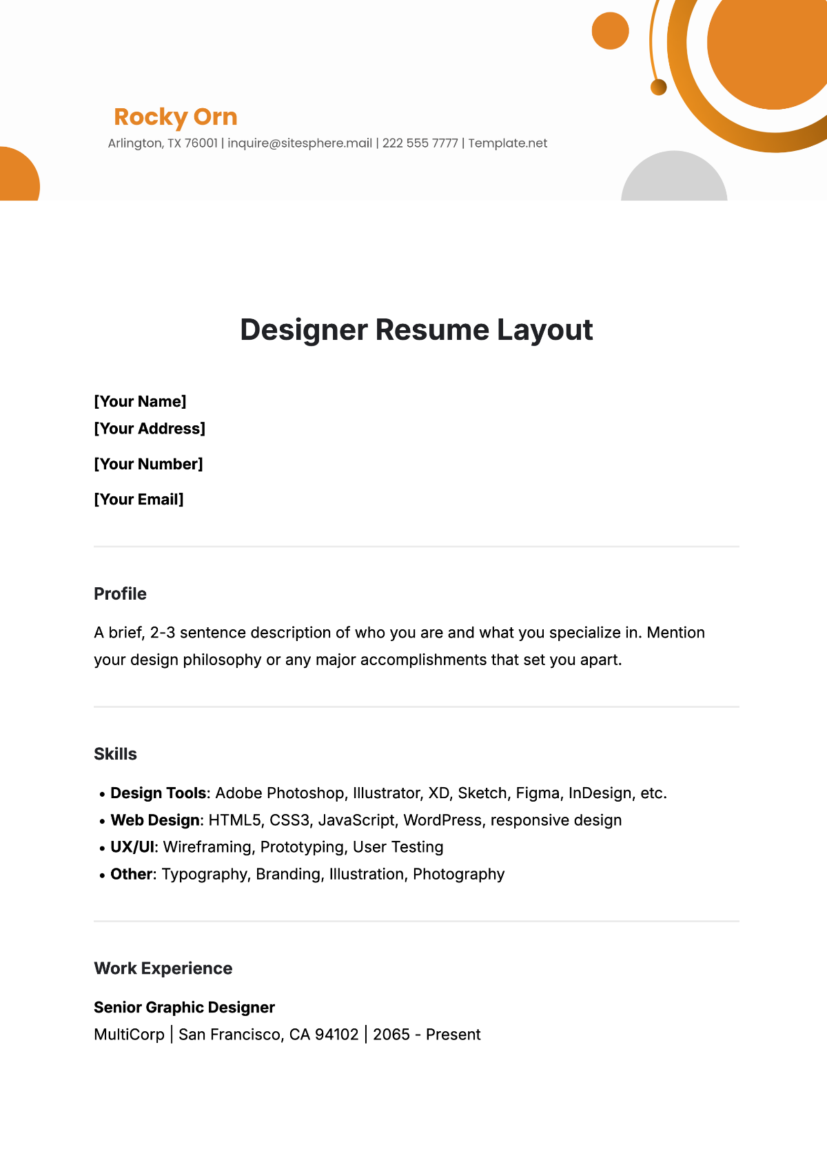 Free Designer Resume Layout Template