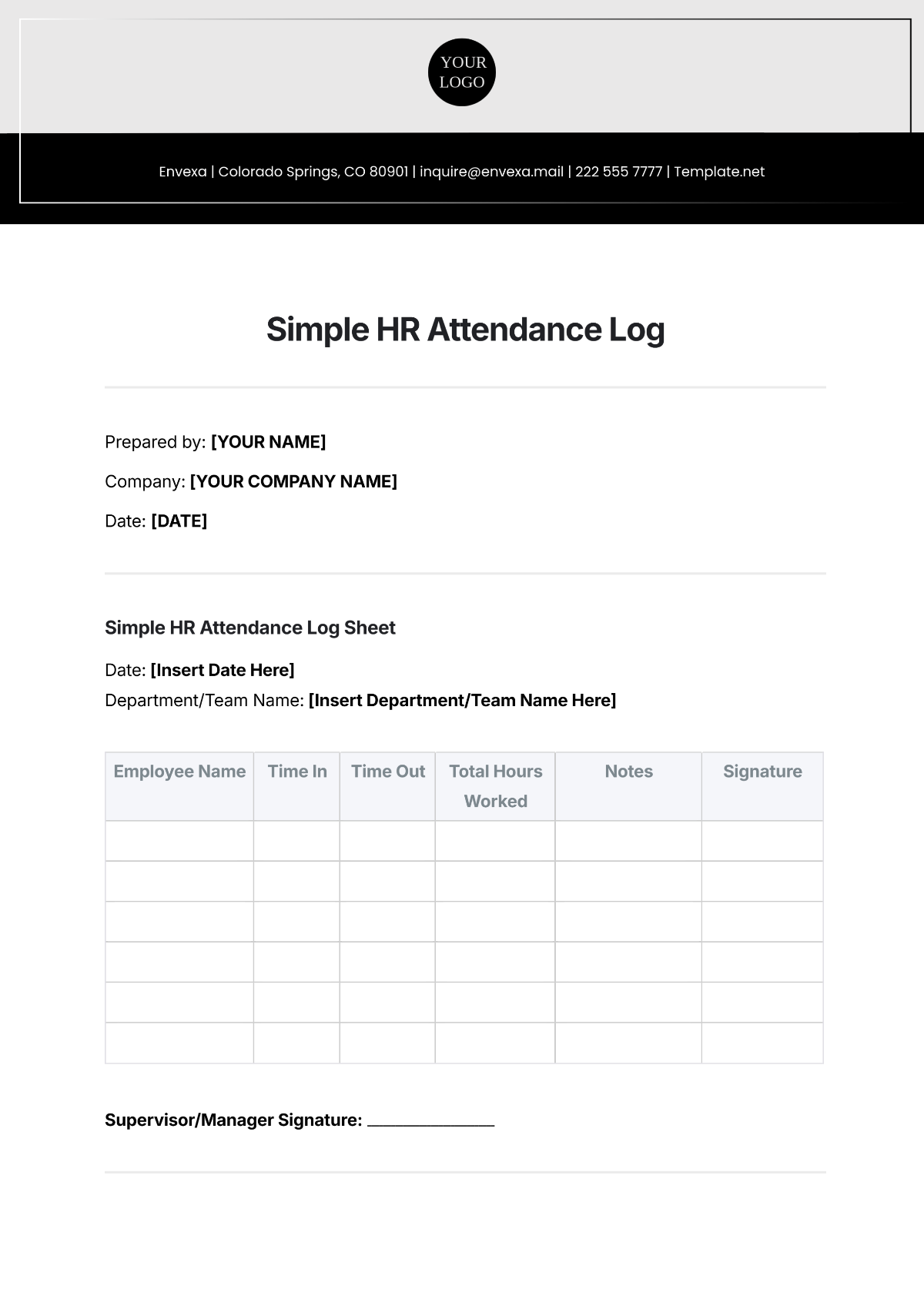 Free Simple HR Attendance Log Template