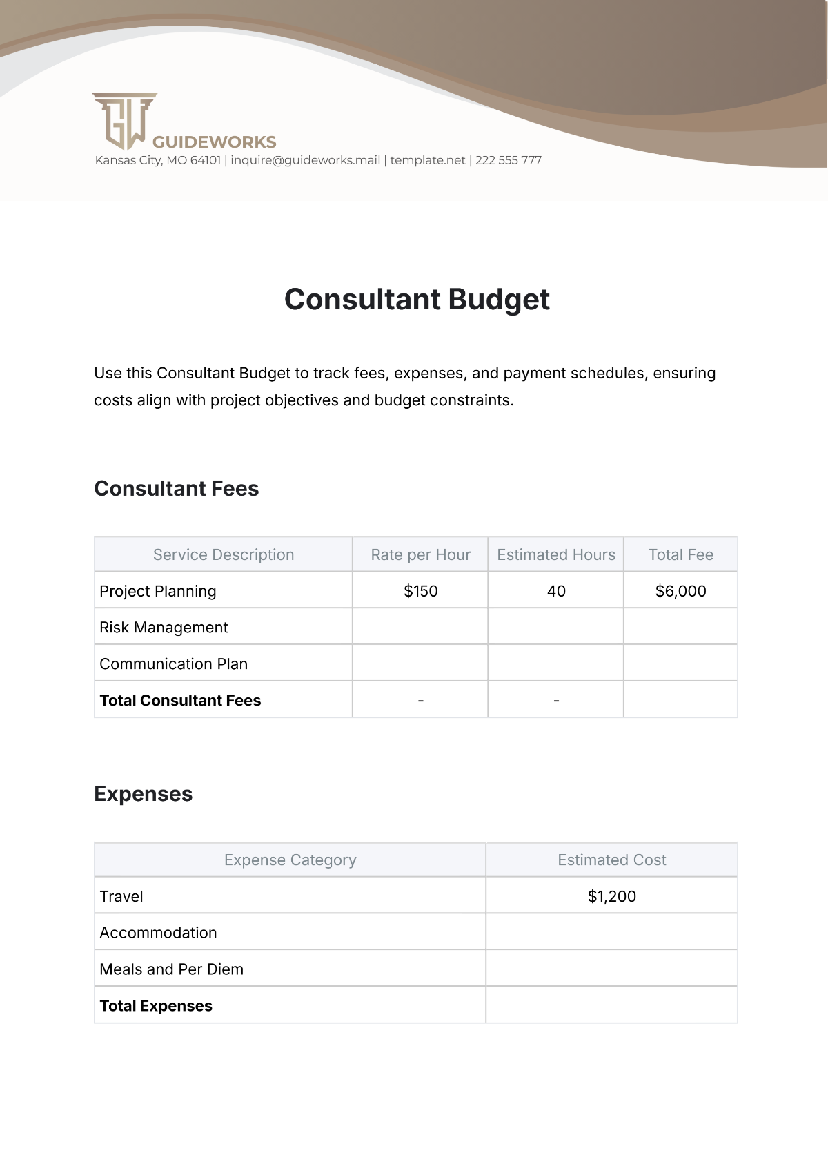 Free Consultant Budget Template