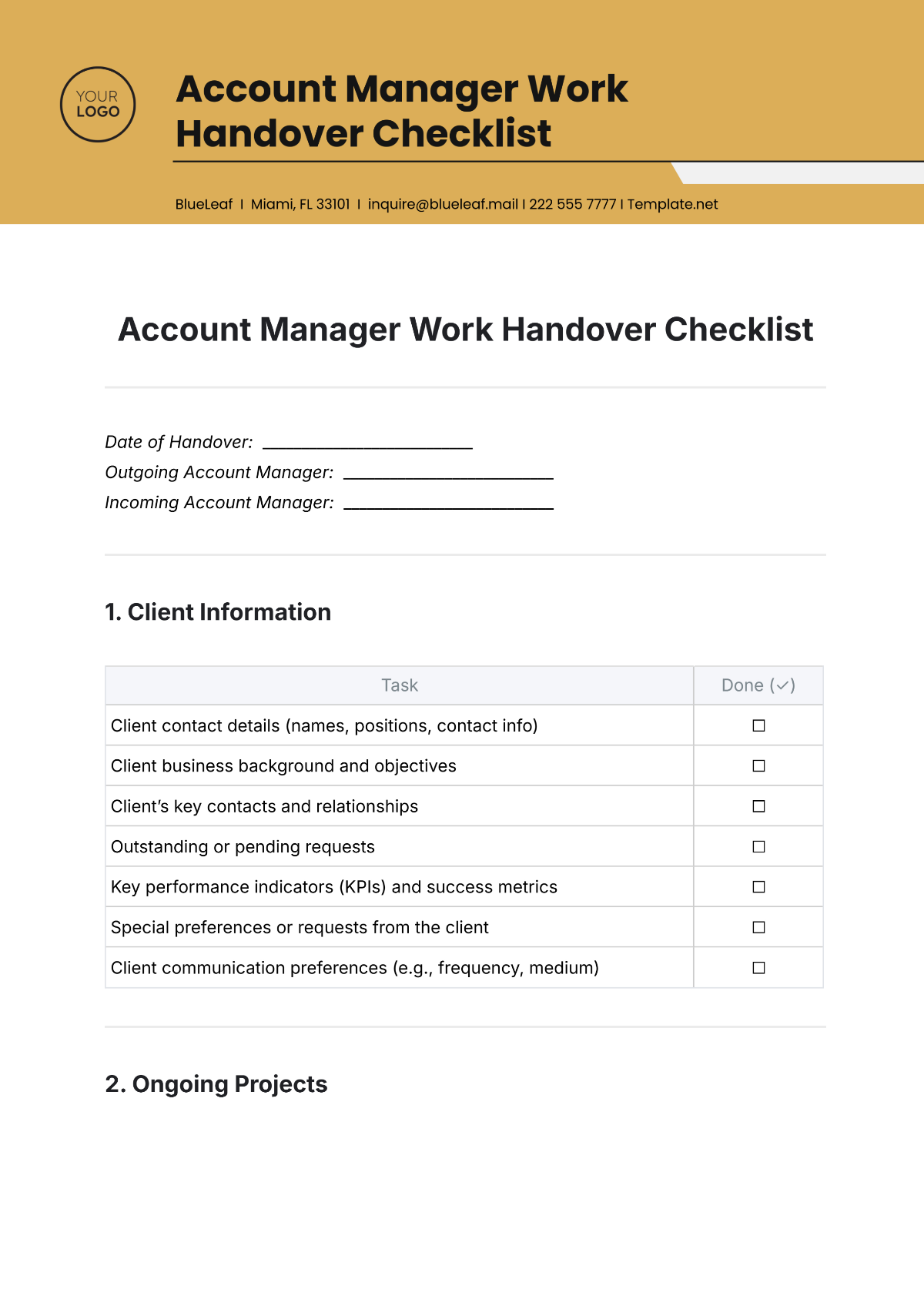 Account Manager Work  Handover Checklist Template - Edit Online & Download