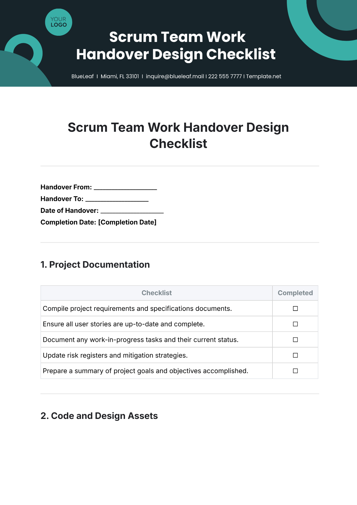 Scrum Team Work Handover Design Checklist Template - Edit Online & Download