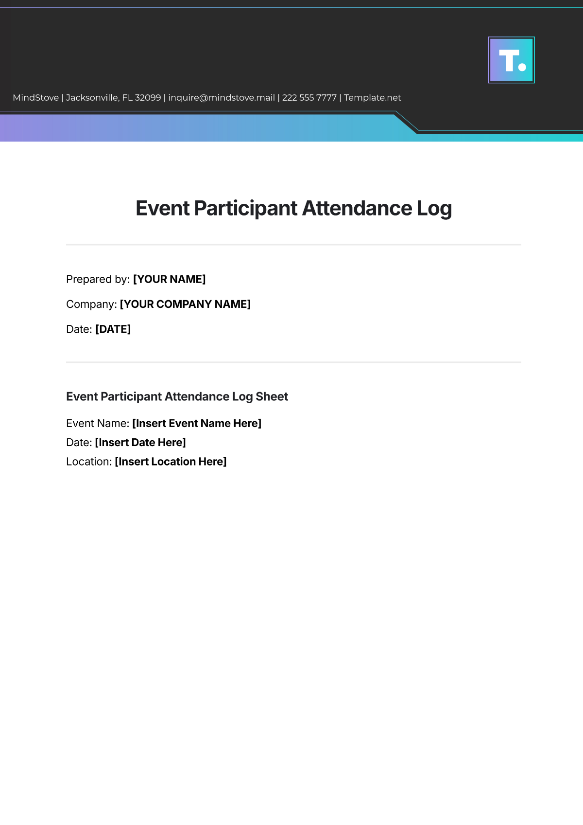 Free Event Participant Attendance Log Template