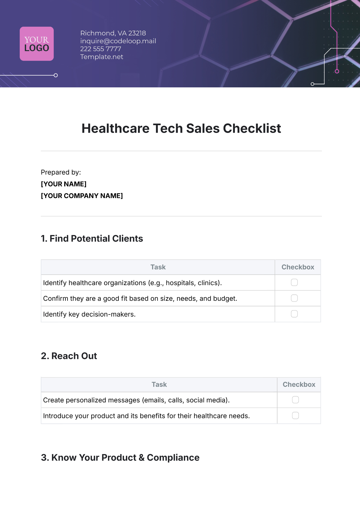 Free Healthcare Tech Sales Checklist Template