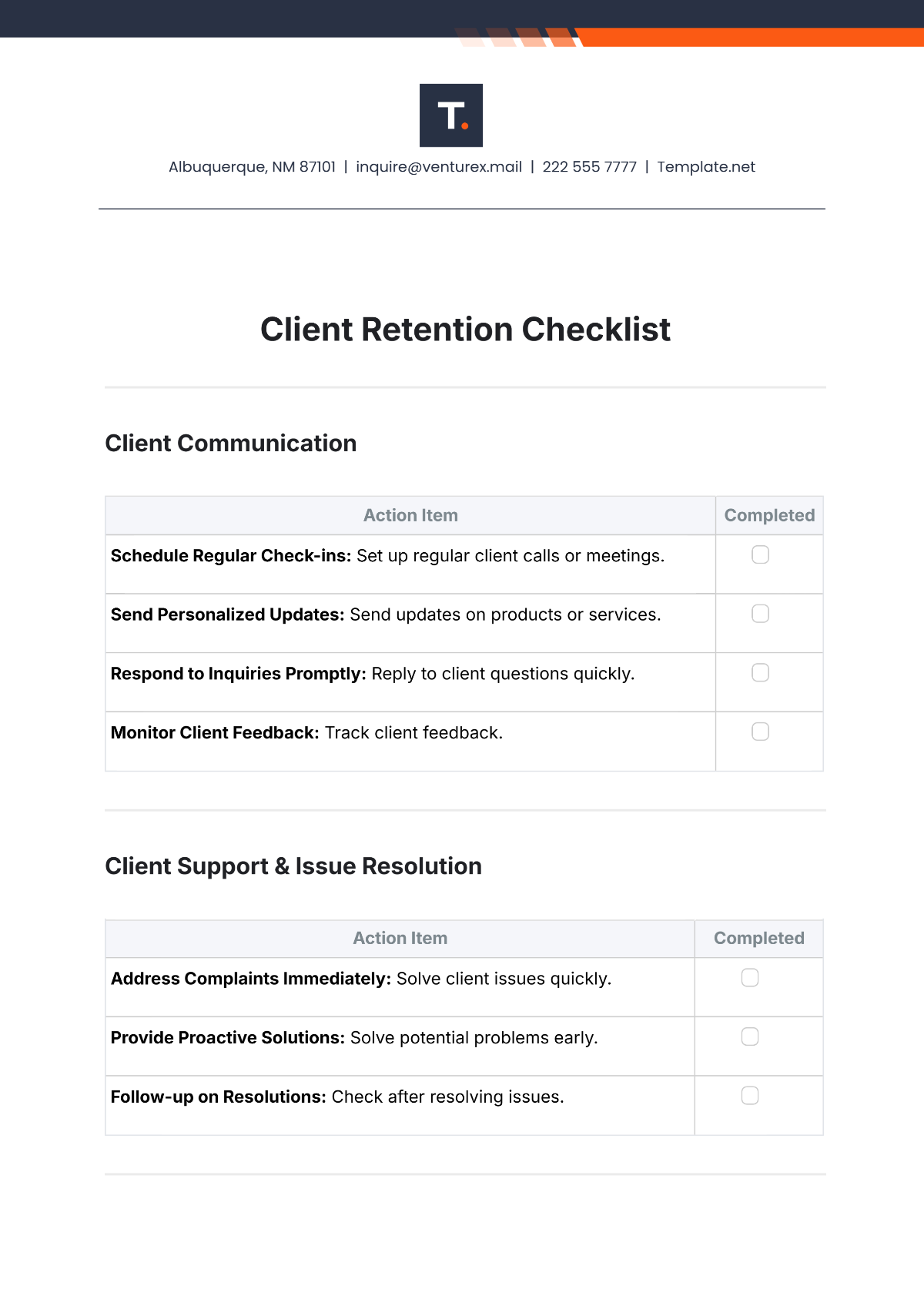 Free Client Retention Checklist Template